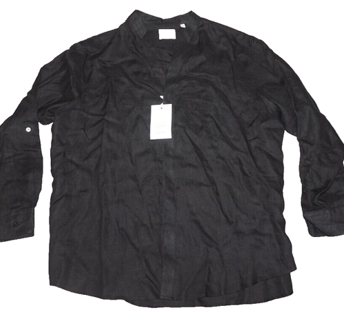 Murano Mens Long Sleeve Shirt Big 2X Black Baird McNutt Linen Band Collar NWT - Picture 9 of 13