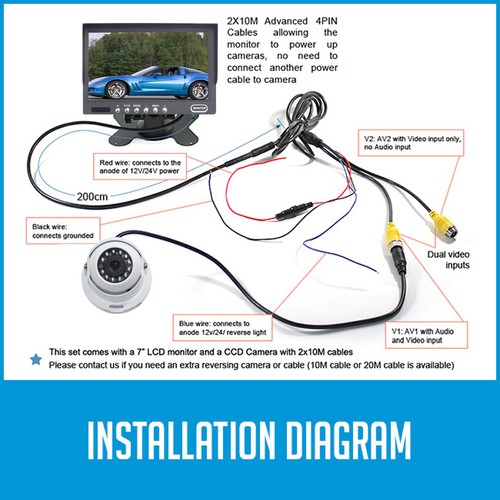 For Caravan 4 PIN Rear View System 7" Monitor 12V/24V Dome Reversing CCD Camera - Picture 12 of 12