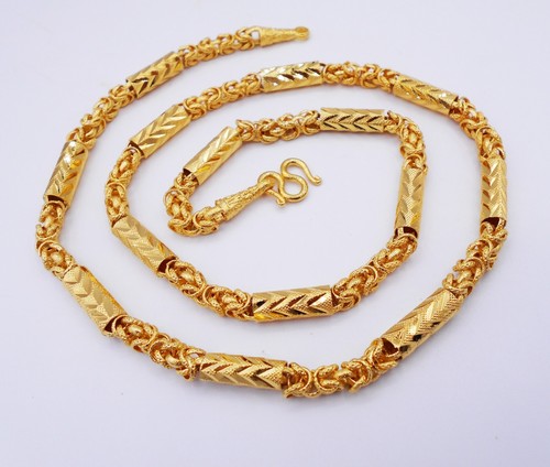 Mix Link 22K 24K Yellow Gold Plated Chain Necklace Jewelry 26 inch 38 Grams 6 mm - Picture 4 of 4