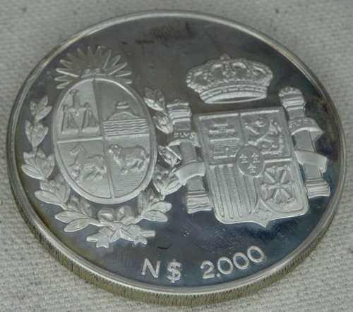 1983 Uruguay 2000 Nuevo Peso Silver Proof Royal Visit Spain King & Queen - Picture 4 of 4