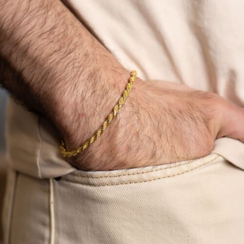 925 Sterling Silver Rope Chain 8" Bracelet (Gold or Silver) - Picture 4 of 6