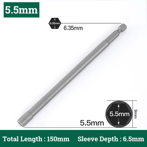 1/4" Nut Driver 150mm Long 5-19mm For Drill Driver Socket Nuts Hex Bolts Screws - Picture 10 of 25