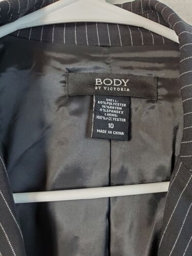 Body by Victoria Blazer Jacket Women Sz 10 Black Stripe Single Breasted 1 Button - Picture 5 of 10