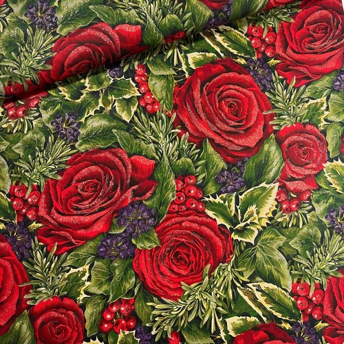 Classic Christmas fabric by Maggie and Sharon for Moda Roses Holly 1 YARD - Picture 1 of 10