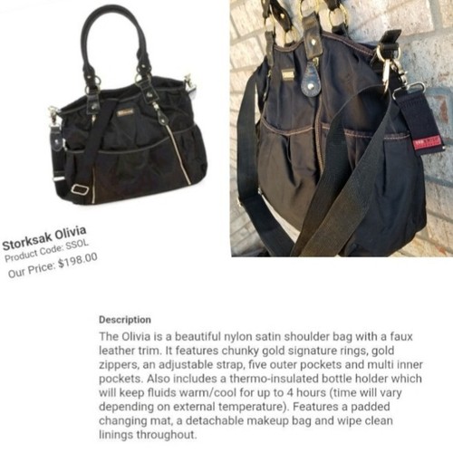 Storksak Olivia BLACK Nylon Baby Diaper Bag (14x12x6) Designer BabyBag/ Tote - Picture 10 of 10