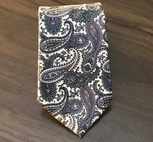 Hardy Amies Tie Made In London Light Cream w Paisley Print Men's Necktie - Picture 1 of 5