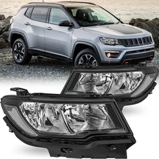 For 2017-2021 Jeep Compass Driver and Passenger Side Halogen Black Headlight L+R
