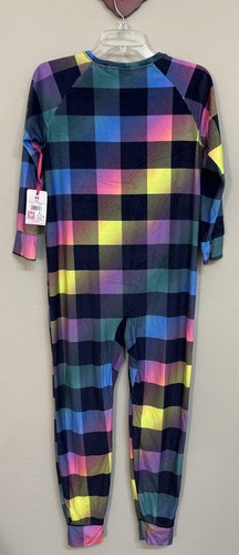 Justice Girls Sz 10 Plaid Colorful One-Piece Half-Button Sleep Romper NWT! A1194 - Picture 7 of 9