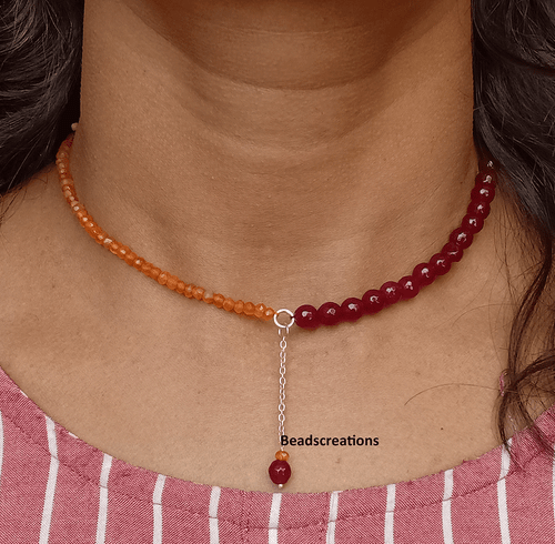 Natural Red Ruby Jade and Carnelian Beads Chain Necklace Gift for Mother - Picture 1 of 5