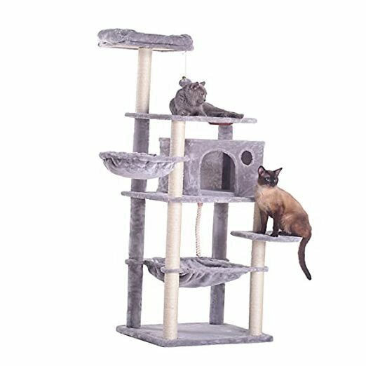 ther Extra Big Cat Tree with Feeding Bowl, Cat Condos with Sisal Light Gray Onmiddellijke levering bijvullen