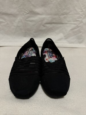 Bobs From Skechers Plush Shoes Womens Size 8 Black Slip On Flats Memory Foam