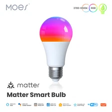 MOES Smart Matter WiFi E27 LED Light Bulbs 2700-6500K RGB Dimmable Lamp 9W 800LM