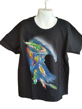 Gecko Hawaii T-Shirt Top Unisex Youth Medium Surfing Geckos Big Wave Cute New