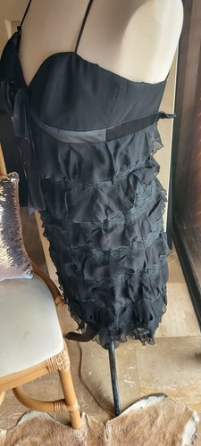 New Laundry by Shelli Segal Black Cocktail Dress Sz 2 Silk Lace Ruffles NWT - Picture 6 of 10