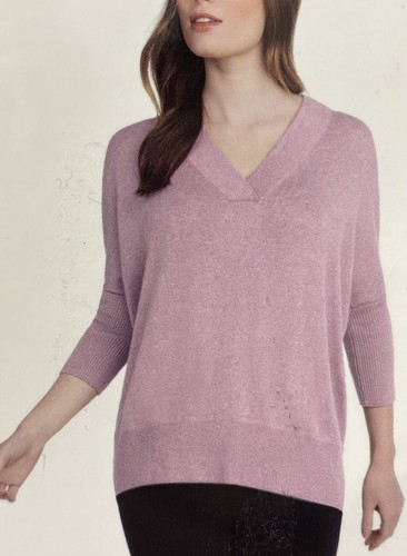Matty M Women's V-Neck 3/4 Sleeve Knit Sweater, Mauve Medium