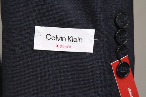 Calvin Klein Men's Blazer Jacket Size 36S Slim-Fit Blue plaid Wool Blend E04541 - Picture 6 of 8