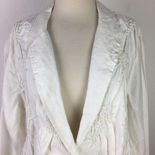 Chico's White NWT Novelty EMbroidered Linen Blazer 3 - Picture 2 of 8