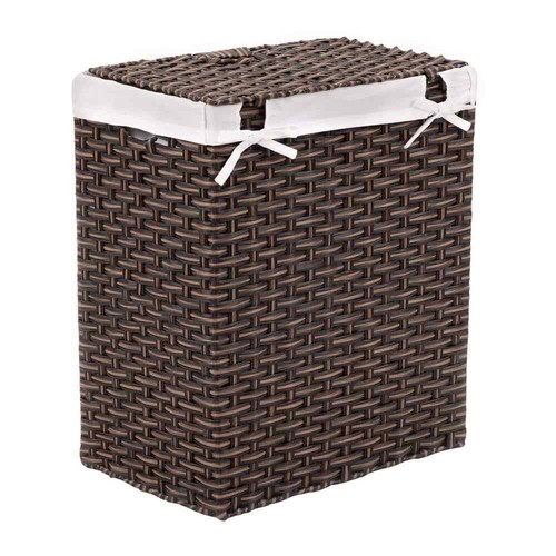 NEW Woven Wicker Laundry Hamper Collapsible Storage Basket w/ Washable Liner - Picture 4 of 5