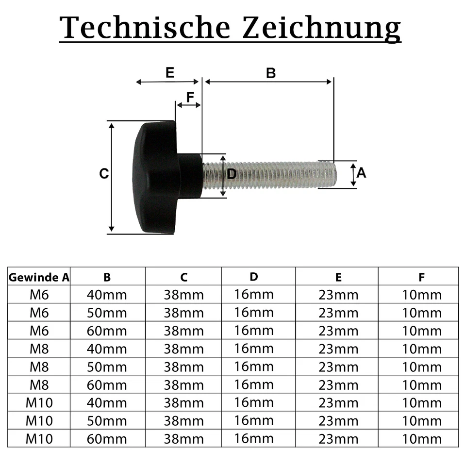 Feststellschraube M6 M8 M10 Gewinde Schraube Sterngriffschraube 2 STÜCK - Bild 2 von 4