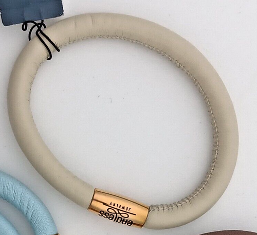 Conjunto de pulsera de cuero de joyería sin fin - azul claro, marrón, beige (desnudo) - 7,0" - Imagen 3 de 5