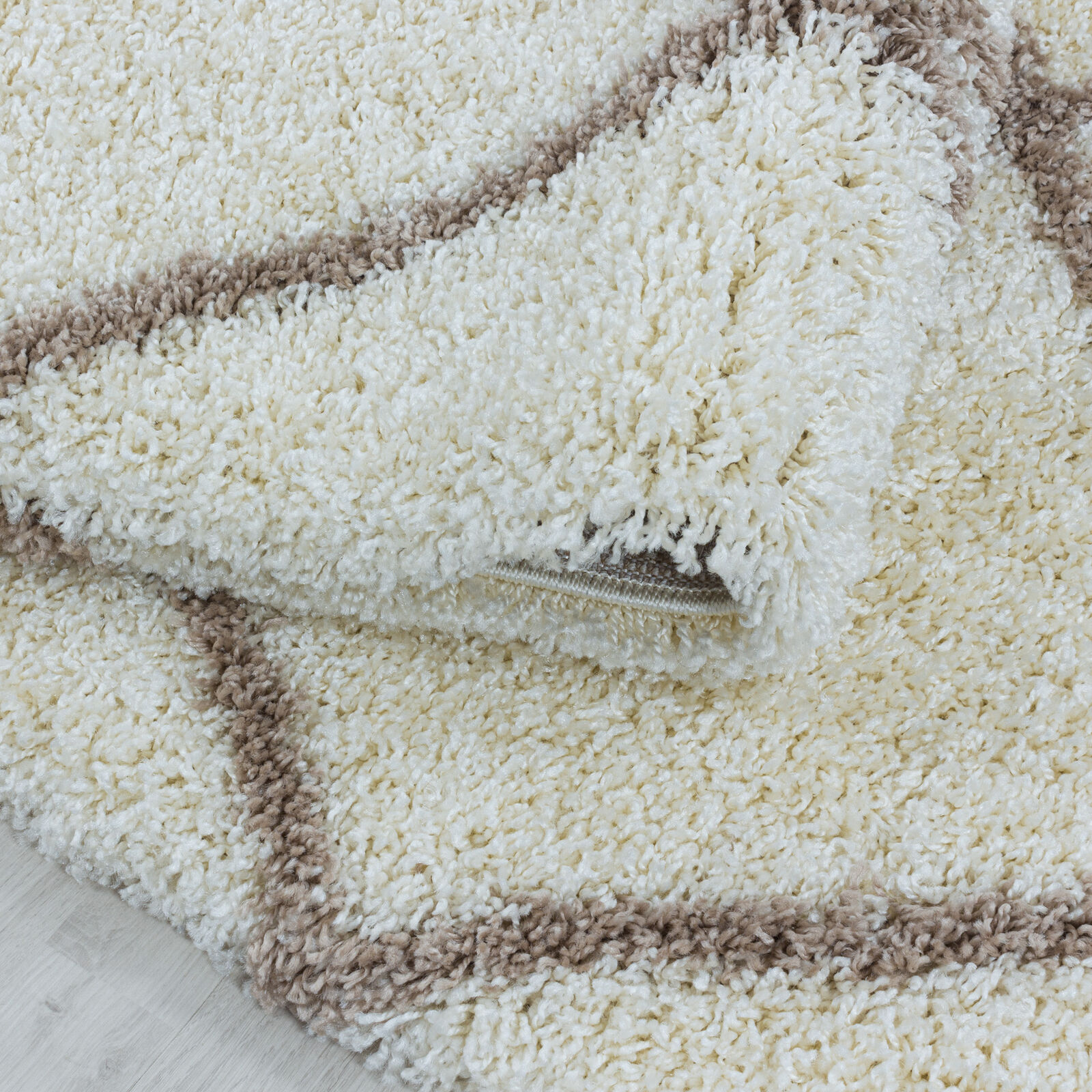 Hochflor Teppich Rauten Design Flauschiger Langflor Wohnzimmerteppich, Terrakott
