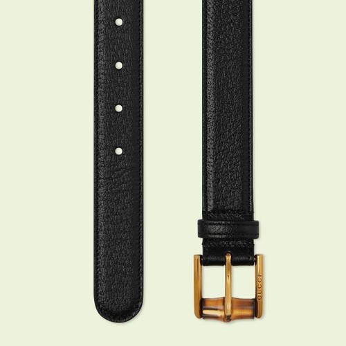 Gucci Waist Belt Women's 105/ 42/ L Black Genuine Leather Gold Bamboo Buckle NWT - Picture 2 of 12