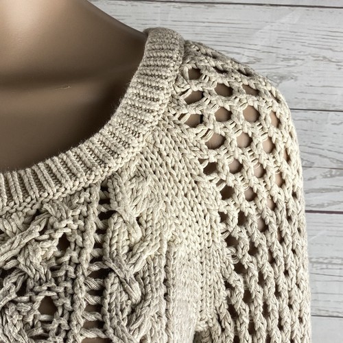 American Eagle Outfitters Sweater XS Tan Neon Green Ombré Stripe Open Knit Cute - Picture 4 of 12