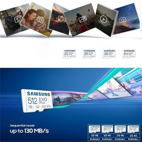 Samsung V30 4K U3 A2 128GB 256GB 512GB MicroSDXC Flash Memory Card With Adapter - Picture 2 of 10
