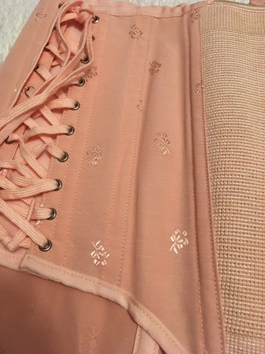 32/XL BOX Vtg Girdle Corset Garters Lace Up 40s? 50s? Boned Pink Brocade - Picture 10 of 15