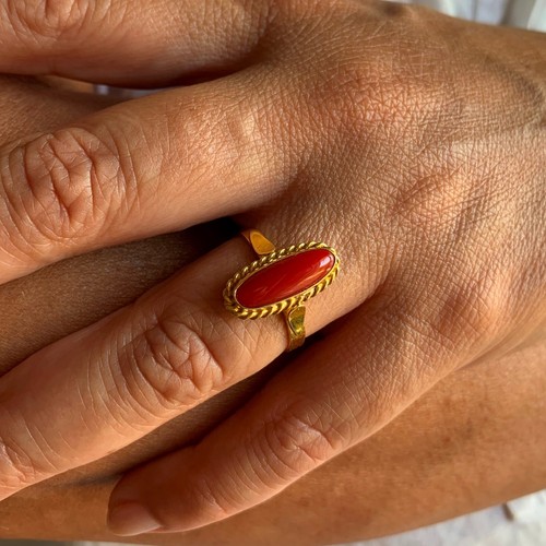 CORAL AKA COLOR ORIGINAL NATURAL HEART RING SILVER GOLD MADE IN ITALY HANDMADE - Picture 3 of 14