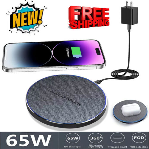 65W Fast Wall Charger Wireless Charge Pad For Samsung Galaxy S24 FE S23 S22Ultra