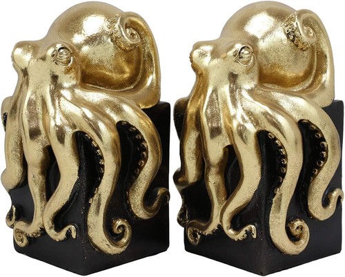 Ebros zeitgenössische goldfarbene Oktopus Buchstützen Statue Set mit schwarzem Sockel - Bild 4 von 9