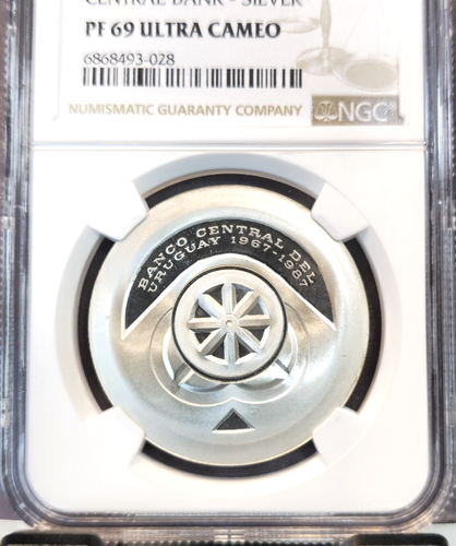 1987 URUGUAY SILVER 5000 PESOS CENTRAL BANK NGC PF 69 ULTRA CAMEO RARE TOP POP - Picture 3 of 3