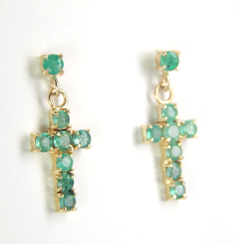 Colombian Emerald Cross Earrings 1.60 Cts Round shape 18K Yellow Gold Muzo Mines - Picture 6 of 14