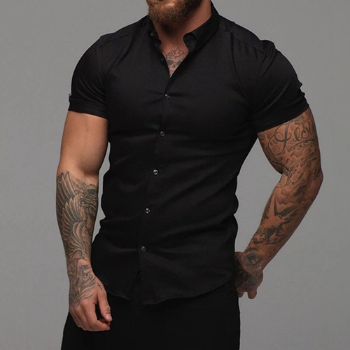 Men's Solid Slim-Fit Button Down Short Sleeve Shirts Blouse Formal Tops Summer ∂ - Bild 12 von 29
