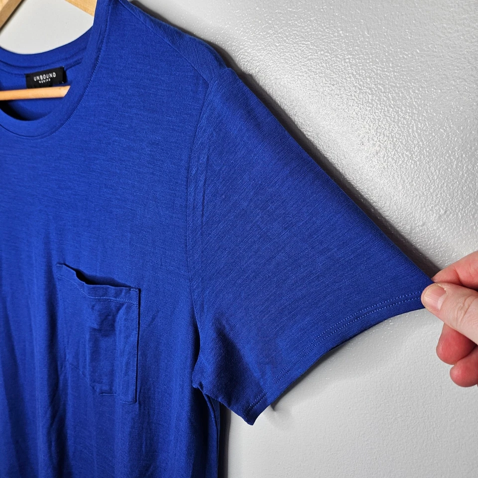 UNBOUND MERINO T-Shirt Dress Large Blue Chest Pocket Short Sleeve Light Fast Dry - Image 3 of 4