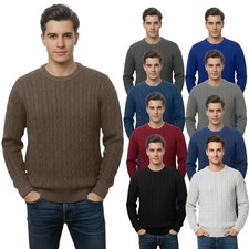 Mens Cable Knit Sweatshirt Chunky Crew Neck Pullover Cotton Winter Warm Jumper