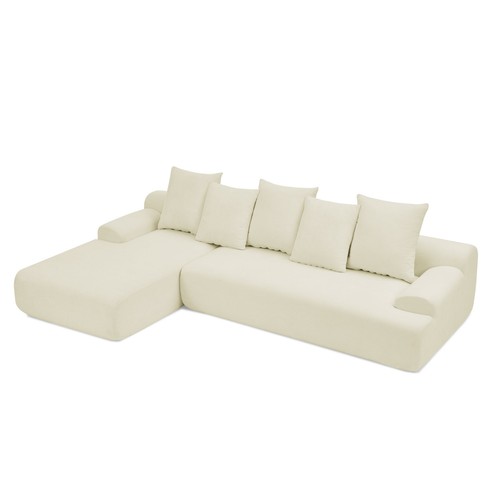 Modern Beige Velvet L-Shape Sectional Sofa (110") - Picture 10 of 11