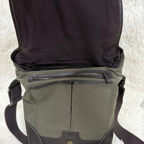 Dunhill Shoulder Bag With Embossed Logo Canvas/Leather Khaki 121213K Authentic - Picture 18 of 24
