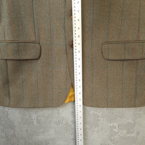Barkers Saxony Tweed Blazer Mens 40S Khaki Olive Striped Herringbone Jacket - Picture 12 of 15
