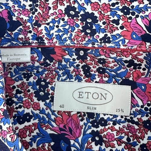 Eton Slim Fit Button Up Mens 15 3/4 Floral Print 100% Cotton - Picture 4 of 8