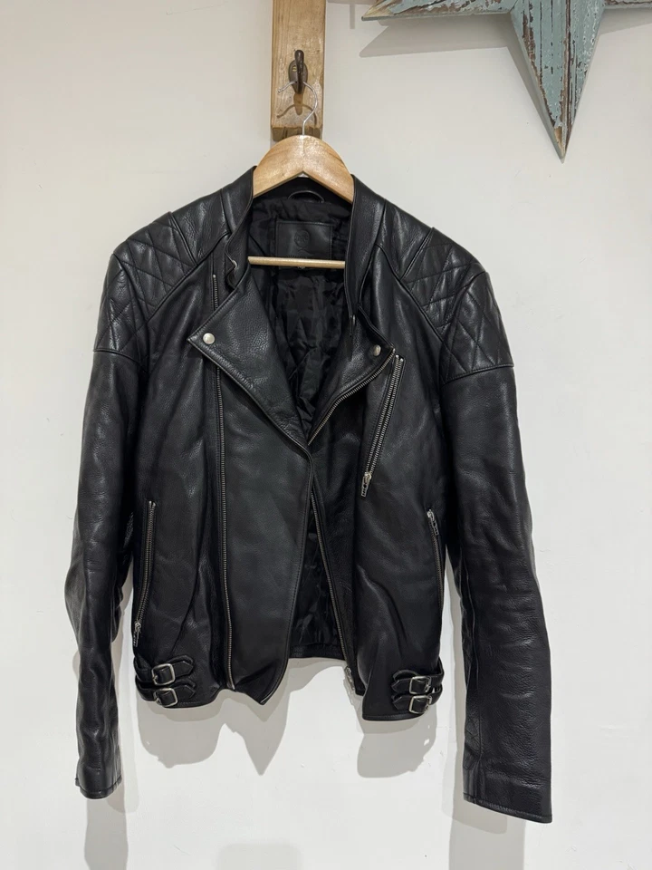 Alexander McQueen Black Diamond Quilted Grained Leather Biker Bomber Jacket 48 - Image 2 of 4