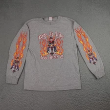 Vintage Hot Leathers Shirt Mens Medium Gray Flame Sleeves Like You Stole It Y2K
