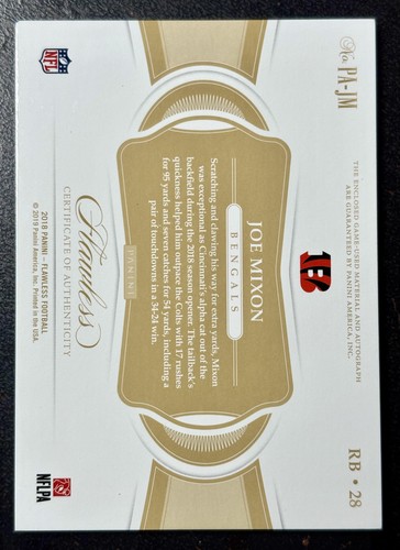 2018 Panini Flawless Joe Mixon Patch Autographs #/25 Cincinnati Bengals - Picture 2 of 2