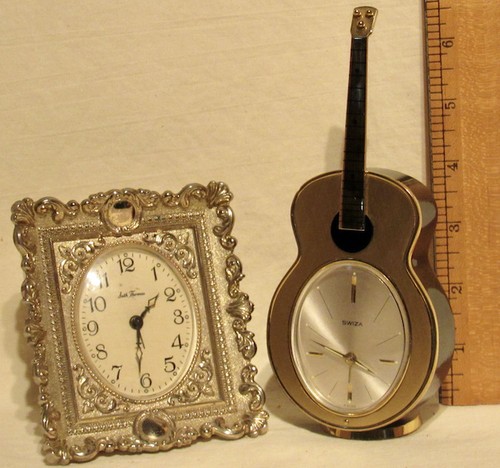 VTG ALARM CLOCKS  SWIZA MUSIC BOX GUITAR  SETH THOMAS PICTURE FRAME  NOT WORKING - Picture 1 of 12