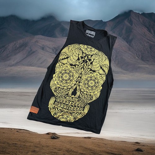 Day of the Dead Skull Tank Top Men M Mexico Marico Shirt Santa Muerte Patch - Picture 1 of 9