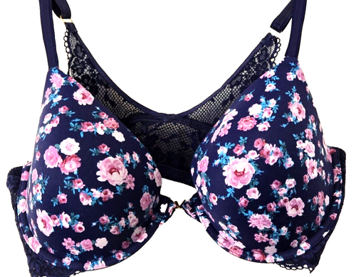 Victoria's Secret BH dunkelblau geblümt 38 D Love Cloud Uplift Demi vorne geschlossen Spitze