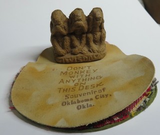 Three monkeys hear see speak No Evil needle package souvenir Oklahoma City