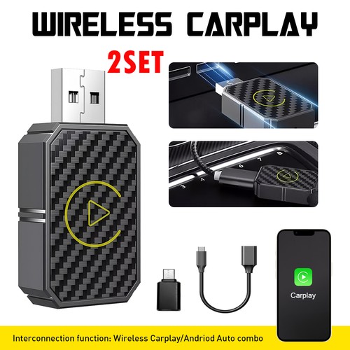 2Set Wireless CarPlay Adapter for Apple Plug Play Low Latency Converts Wired EXC