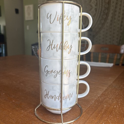 Coco + Lola Premium Collect Set of 4 Stackable Coffee Cup Mugs Wifey/Hubby Set - 第 5/5 張圖片